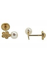 extraordinary tiny yellow gold flower cultivated pearl baby earrings